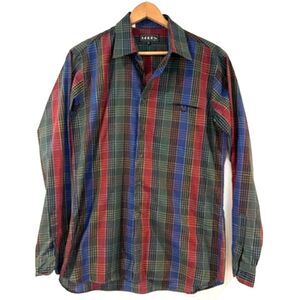 Loren Vintage Plaid Dress Shirt Large 16.5 Multicolor 80's